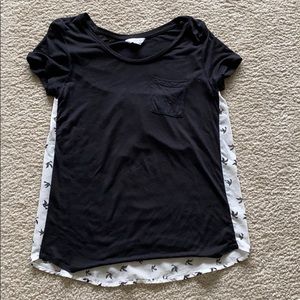 Black/white bird print blouse